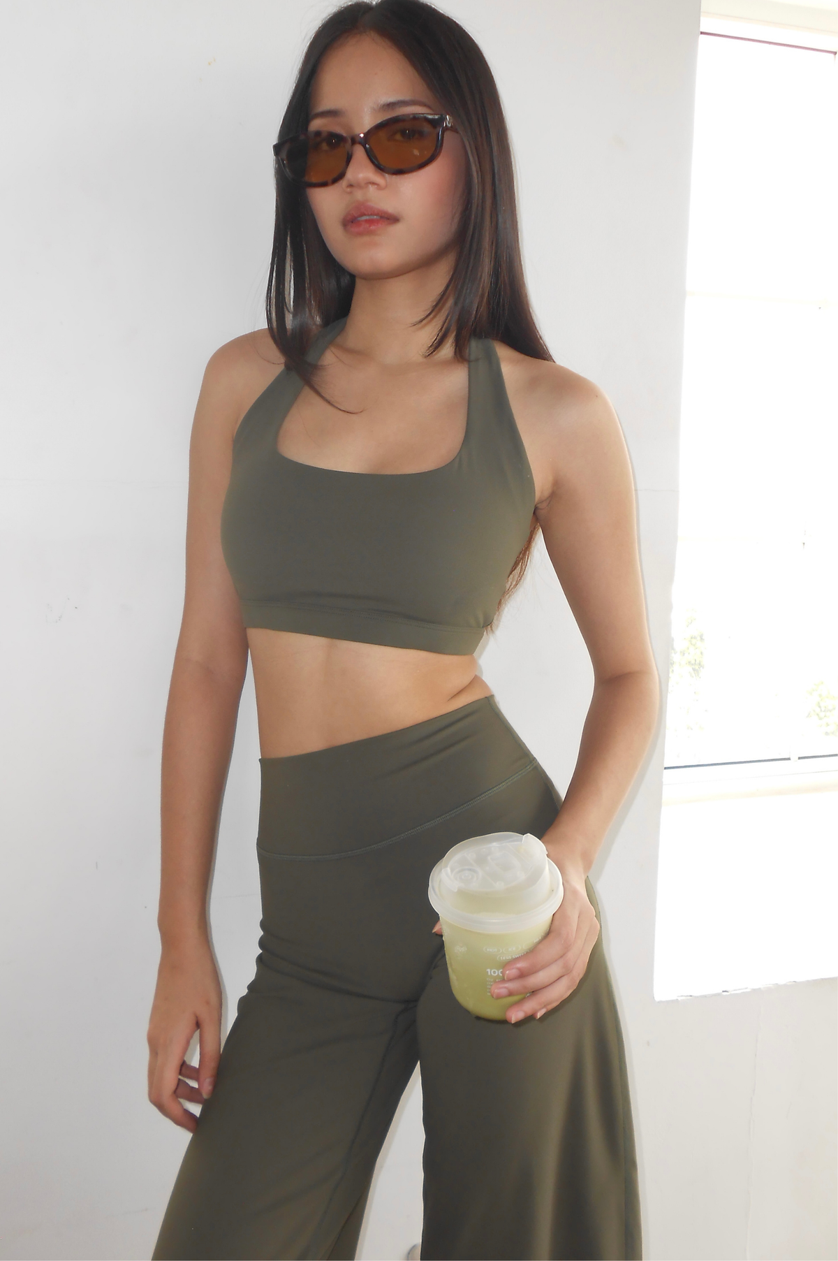 Motion Wide Leg Capri Pants - Olive green