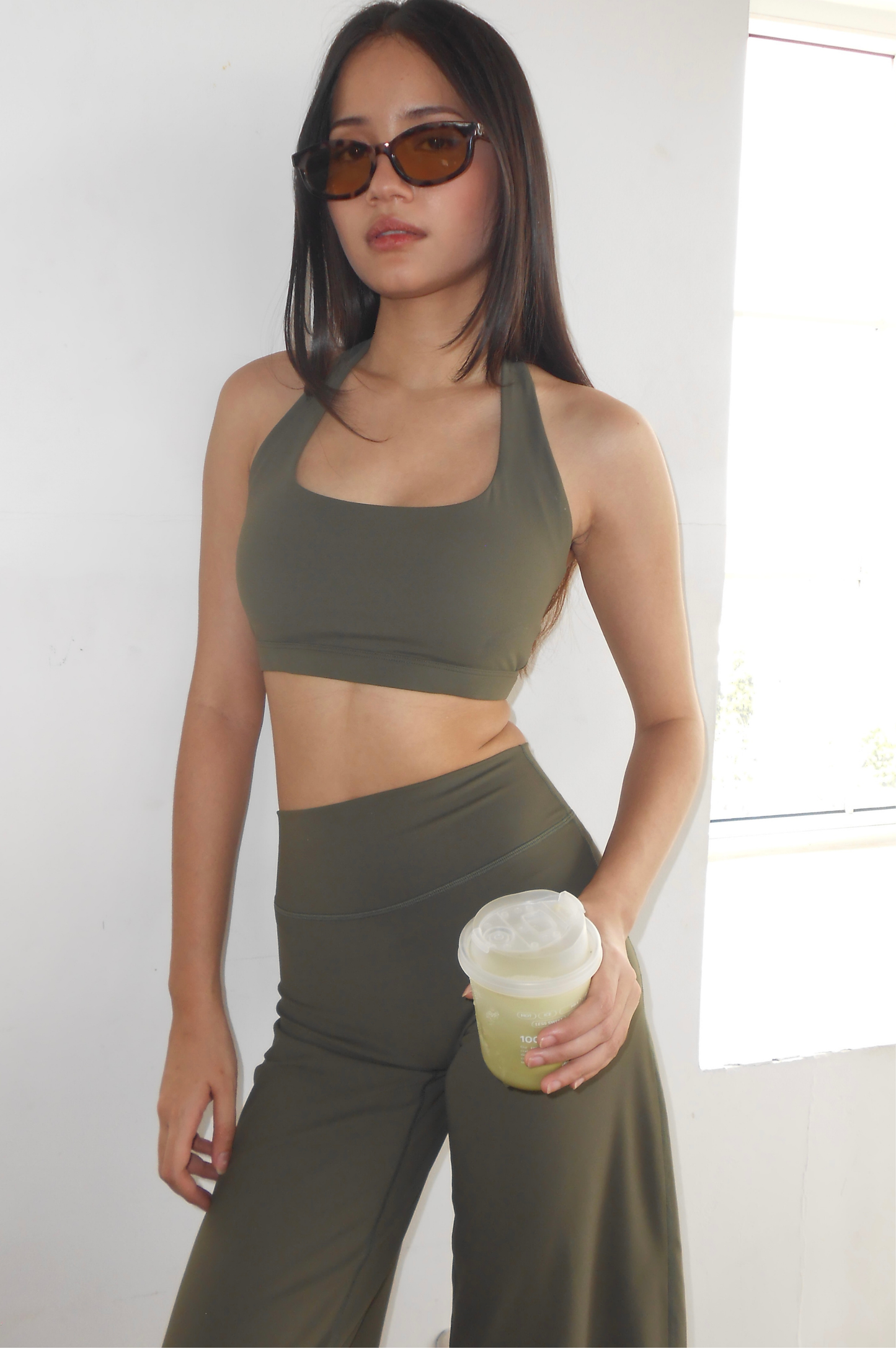 Motion Wide Leg Capri Pants - Olive green